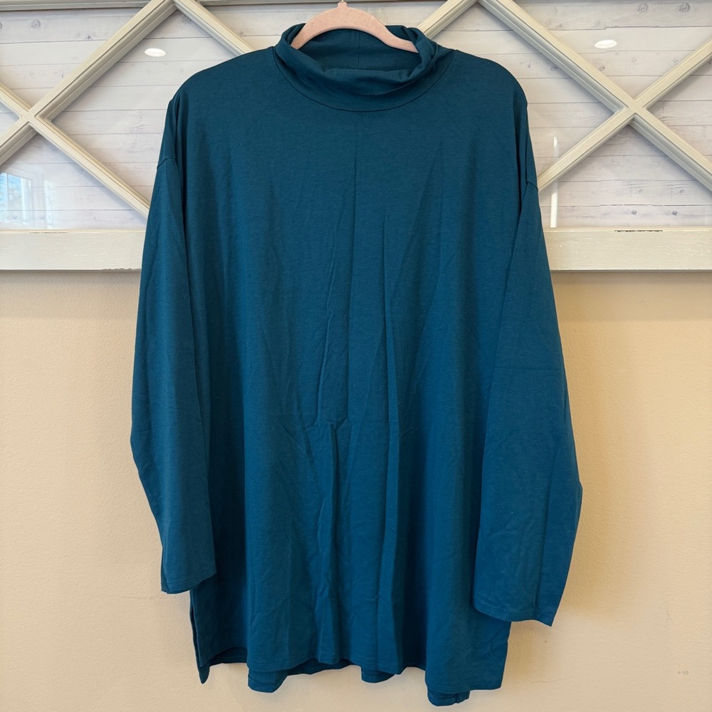 J Jill  Luxe Supima High Low Turtleneck Tunic‎ Top blue Large Tall